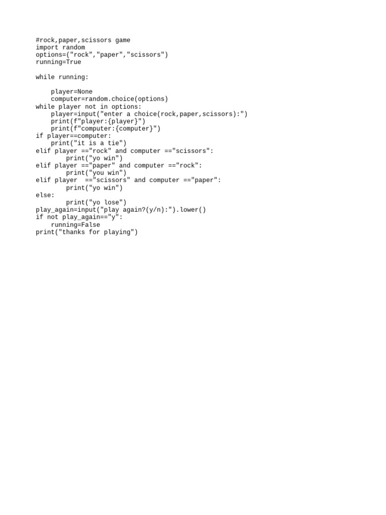 Rock Paper Scissors Game Code | PDF