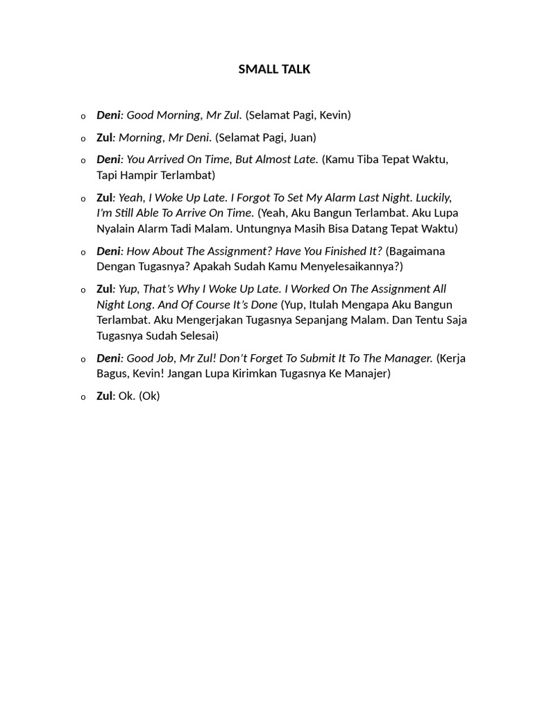 Small Talk Scenarios in the Office | PDF