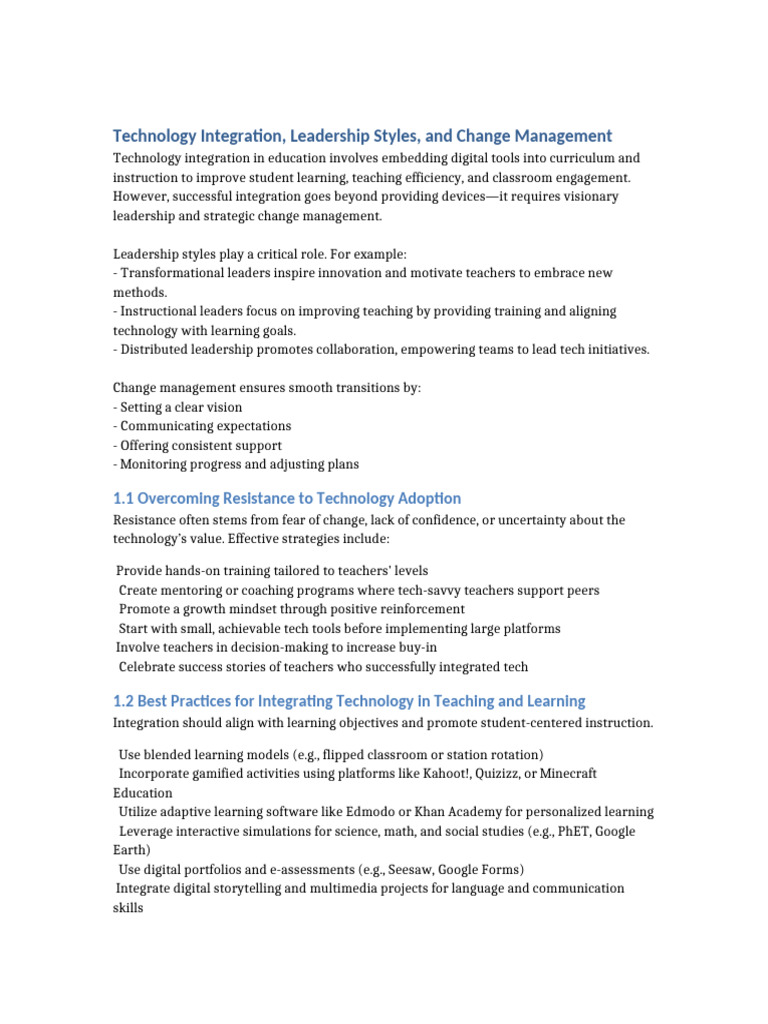Technology Integration Leadership Styles and Change Management | PDF ...