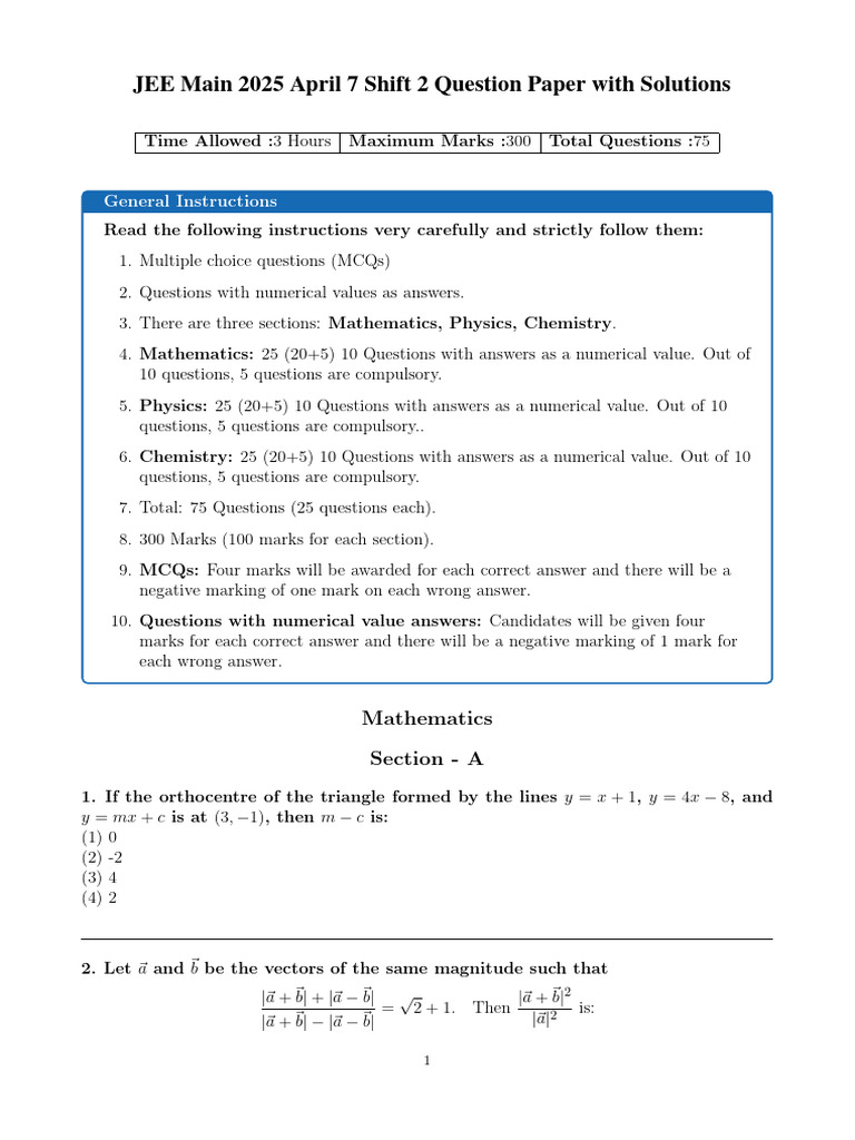 JEE Main 2025 April 7 Shift 2 Solutions | PDF | Capacitor | Dielectric