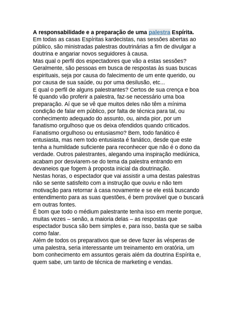 Preparação para Palestras Espíritas | PDF