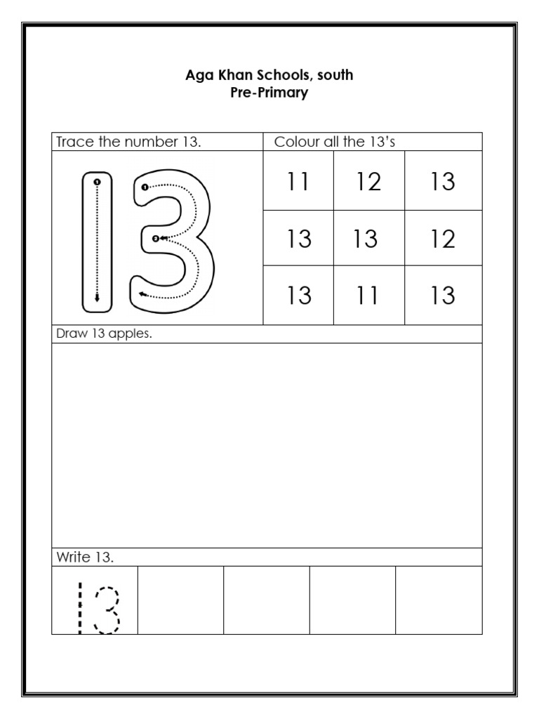 Pre-Primary Activities for Number 13 | PDF