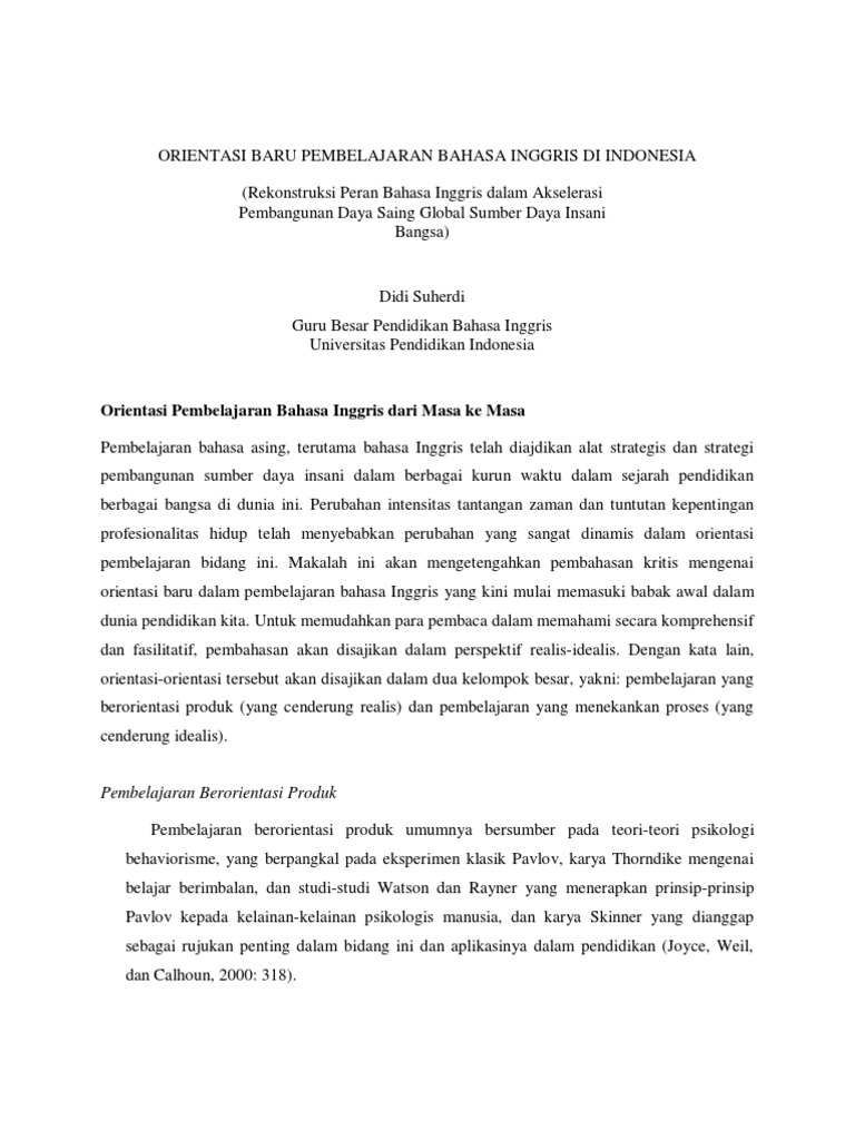 Reorientasi Pembelajaran Bahasa Inggris Di Indonesia