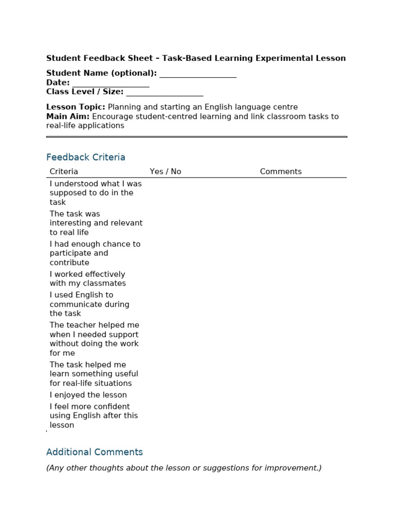 Student Feedback on Task-Based Learning | PDF