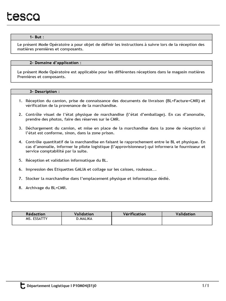 Procédure de Réception MP&C | PDF
