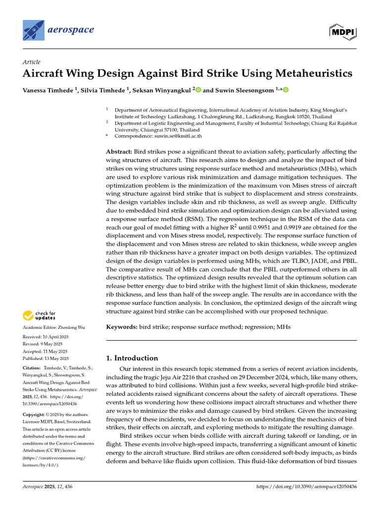 Aircraft Wing Design for Bird Strike Mitigation | PDF | Continuum ...