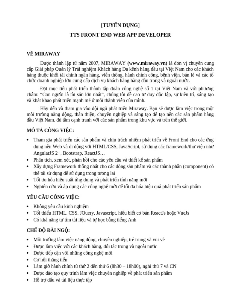 JD TSS Dev FE | PDF
