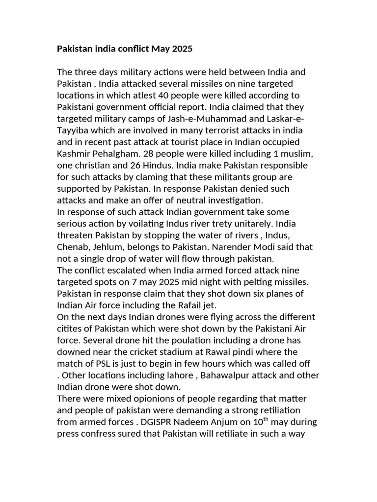 May 2025 India-Pakistan Military Conflict | PDF | Pakistan | Unmanned ...