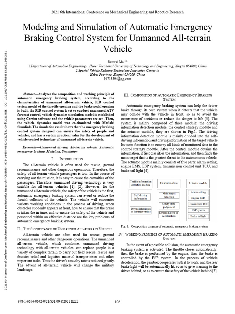 Modeling and Simulation of Automatic Emergency Braking Control System ...