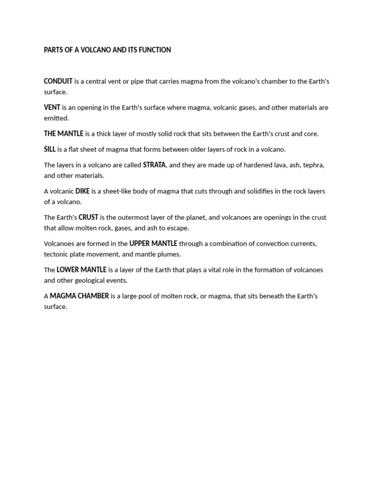 PARTS OF A VOLCANO AND ITS FUNCTION.. Science 9 Third | PDF
