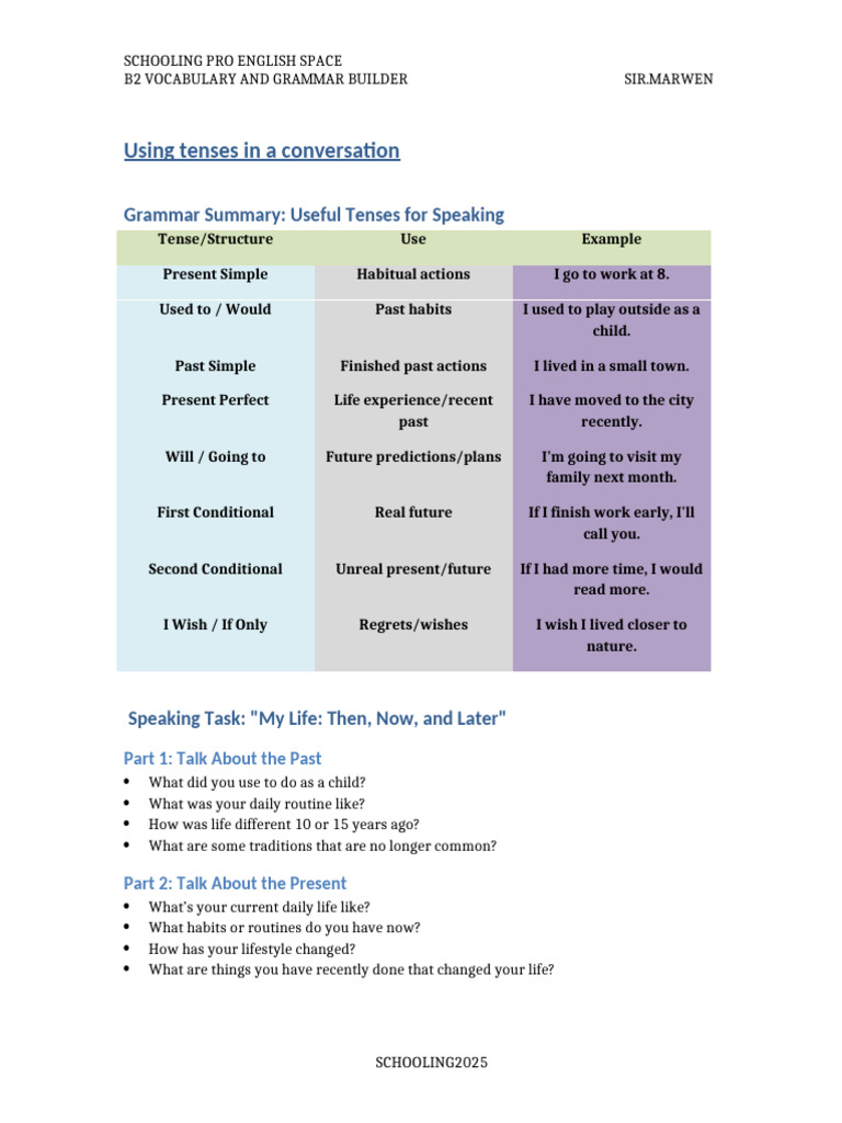 B2 English Tenses and Vocabulary Guide | PDF | Grammatical Tense ...