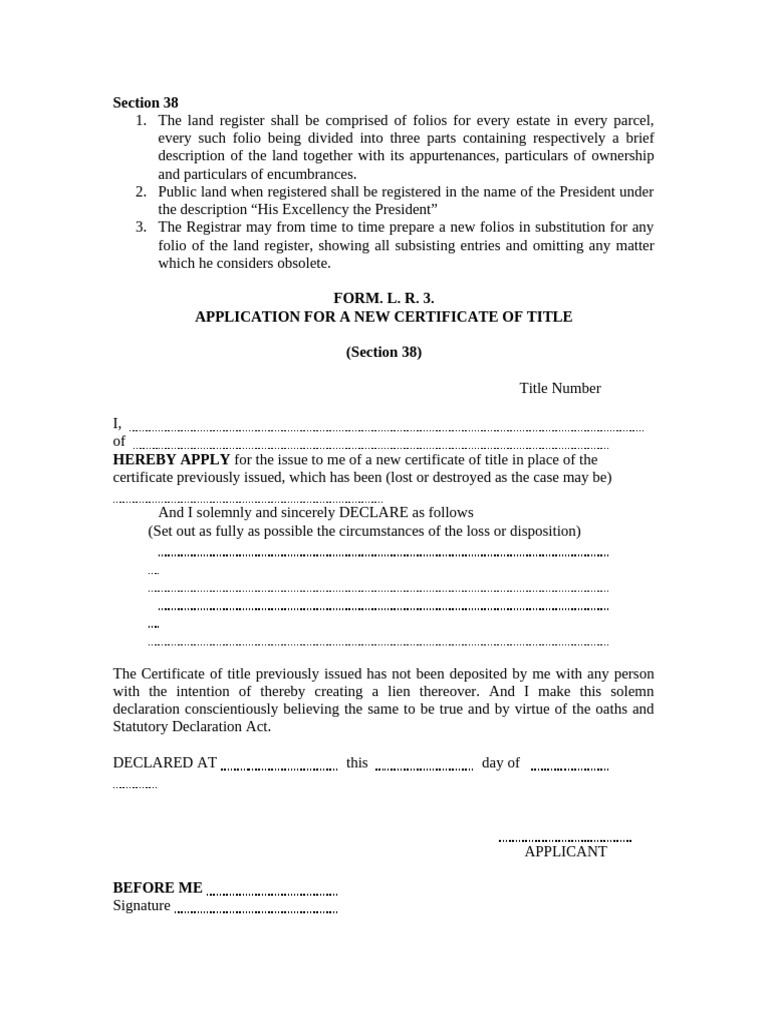 Application for New Certificate of Title | PDF