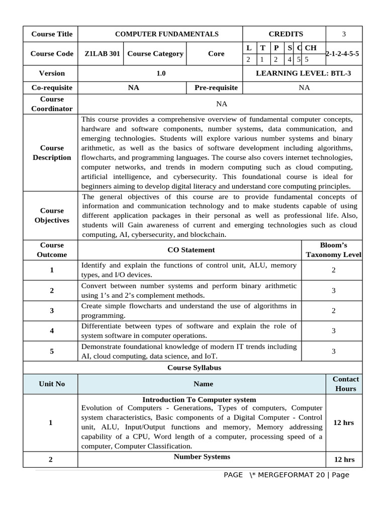 Essentials of Computing Syllabus | PDF | Computer Data Storage | Computing
