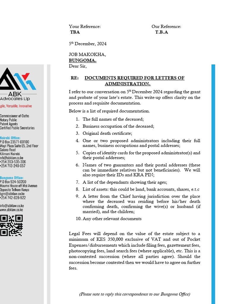 Required Documents for Letters of Administration | PDF | Probate | Justice