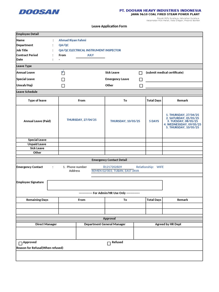 Copy of 11._Leave_Form-New_Logo.xlsx(1) | PDF | Employee Benefits ...