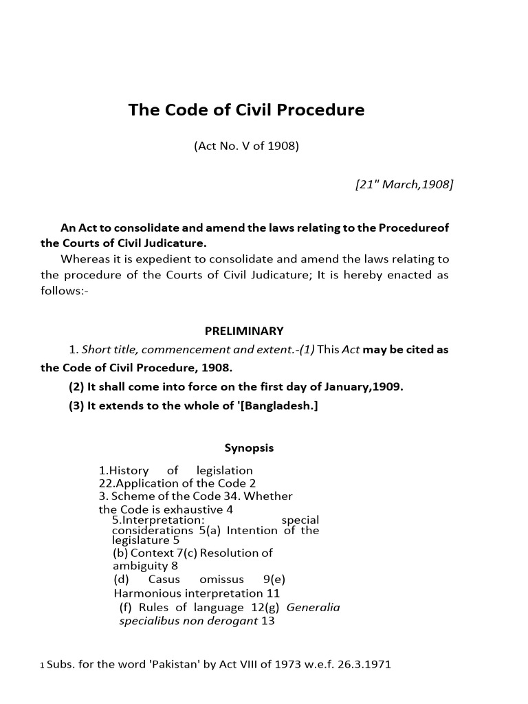 Bangladesh Civil Procedure Code Overview | PDF | Statutory ...