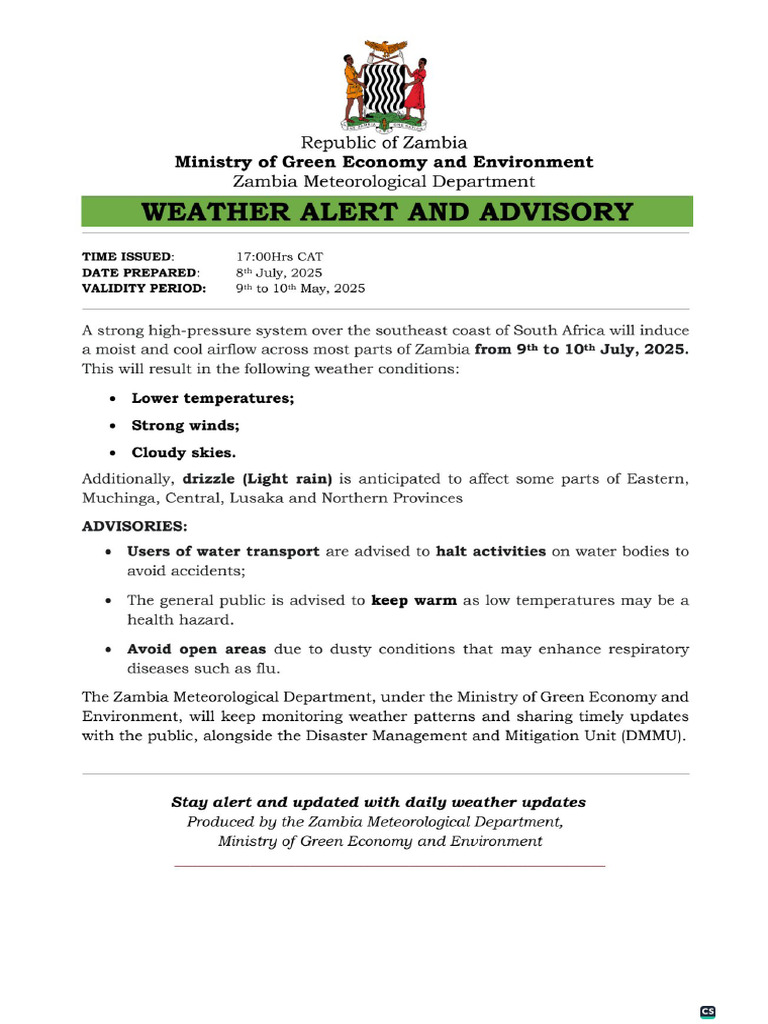 Weather Alert and Advisory 9TH To 10TH July, 2025 | PDF