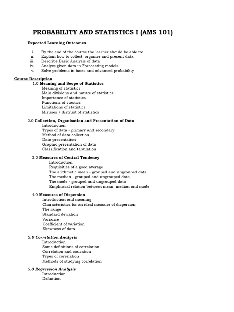 Probability and Statistics Course Overview | PDF | Statistics | Level ...