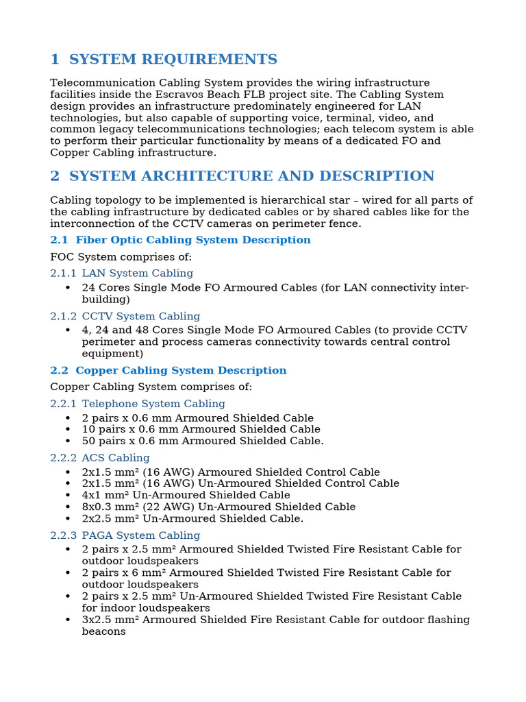 Backbone Cabling System Specifications | PDF | Optical Fiber ...