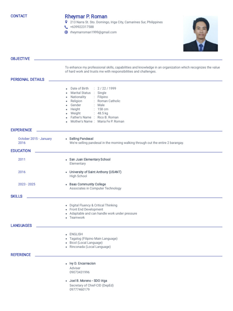 Resume of Rheymar P. Roman | PDF