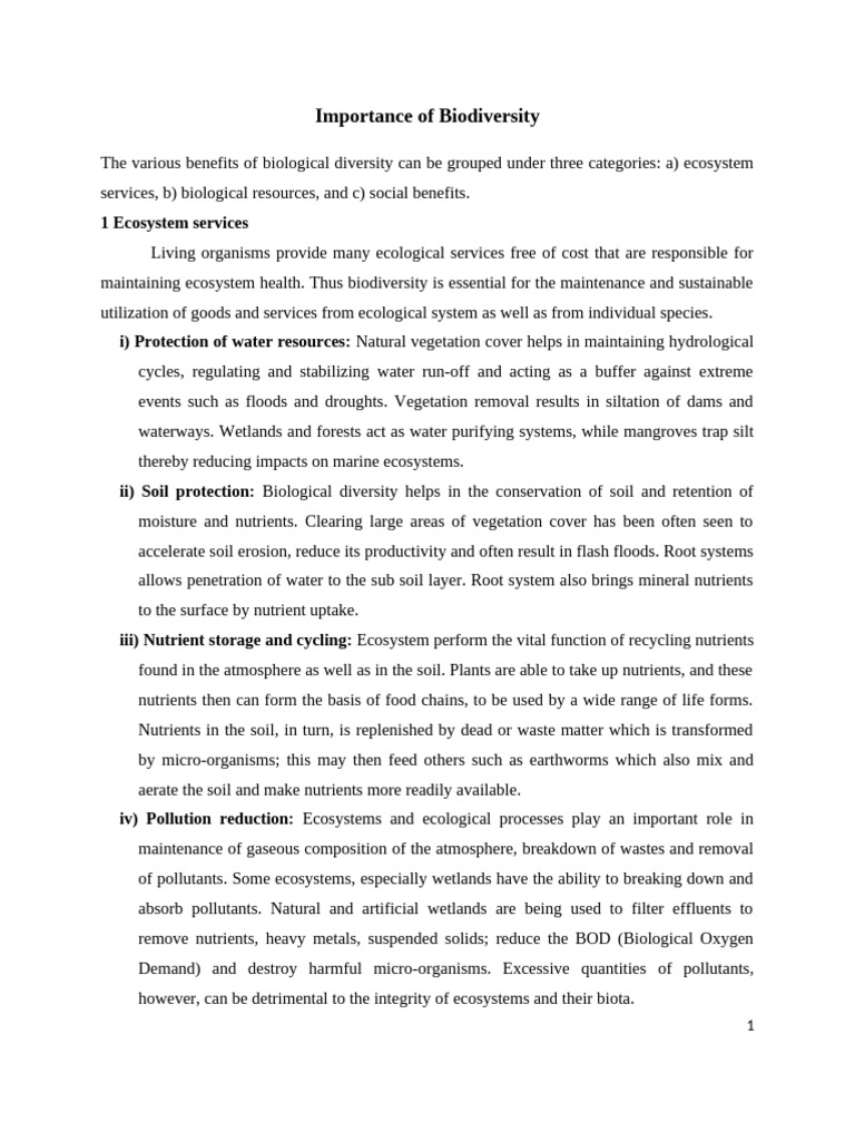 Benefits of Biodiversity Explained | PDF | Soil | Ecosystem
