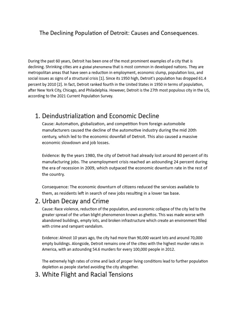 Detroit's Population Decline Explained | PDF | Recession | Detroit