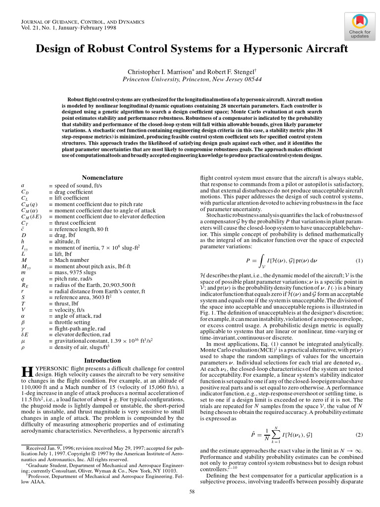 Marrison Stengel 2012 Design of Robust Control Systems For A Hypersonic ...