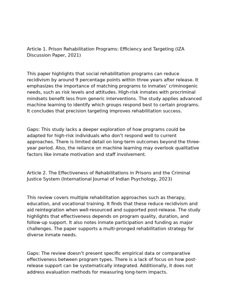 Prison Rehabilitation Programs and Impact | PDF | Rehabilitation ...