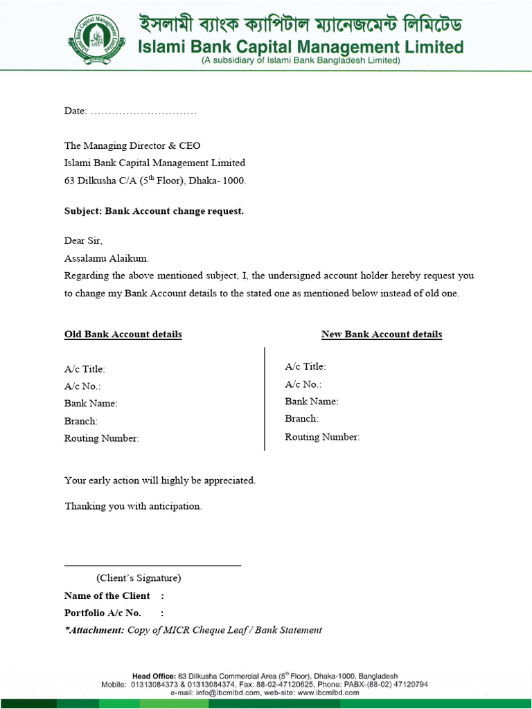 Bank Account Change Request Form | PDF