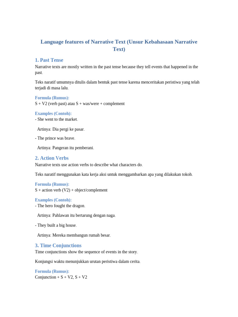 Key Language Features of Narrative Text | PDF