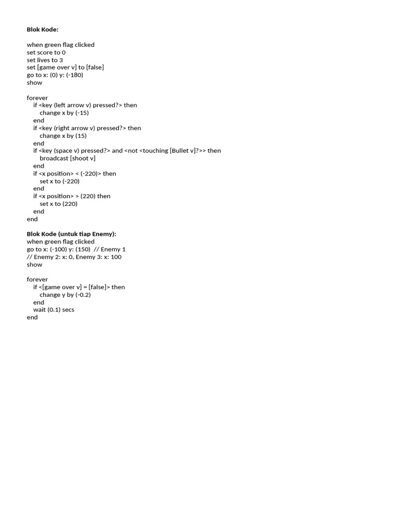 Scratch Game Code for Player and Enemies | PDF