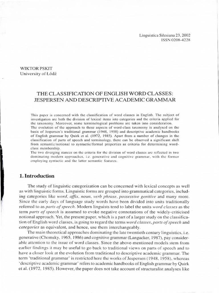 Classification of English Word Classes | PDF | Part Of Speech | Word