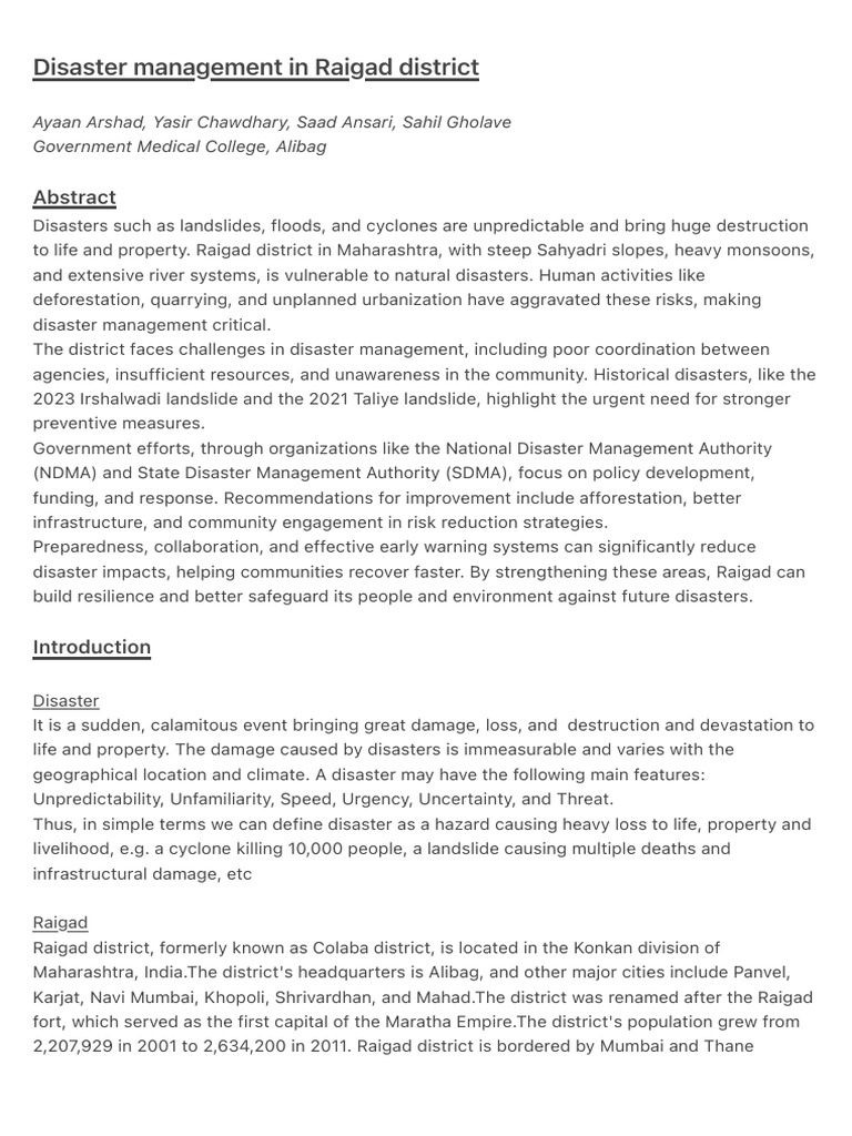 Raigad Disaster Management Strategies | PDF | Emergency Management | Flood