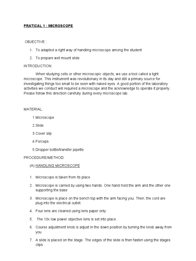 Cell Biology Lab Report (Practical 1) Microscopy Electron Microscope