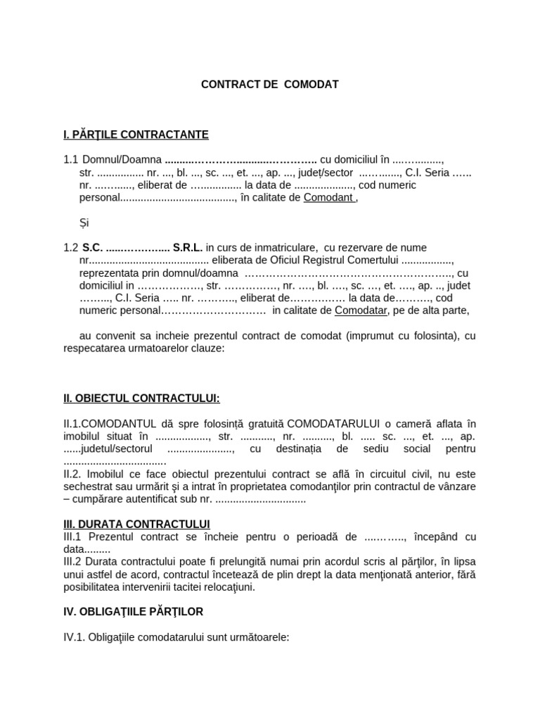 8 - Model Contract de Comodat | PDF