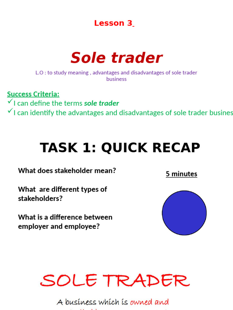 Y7 4th Lesson Sole Trader | PDF