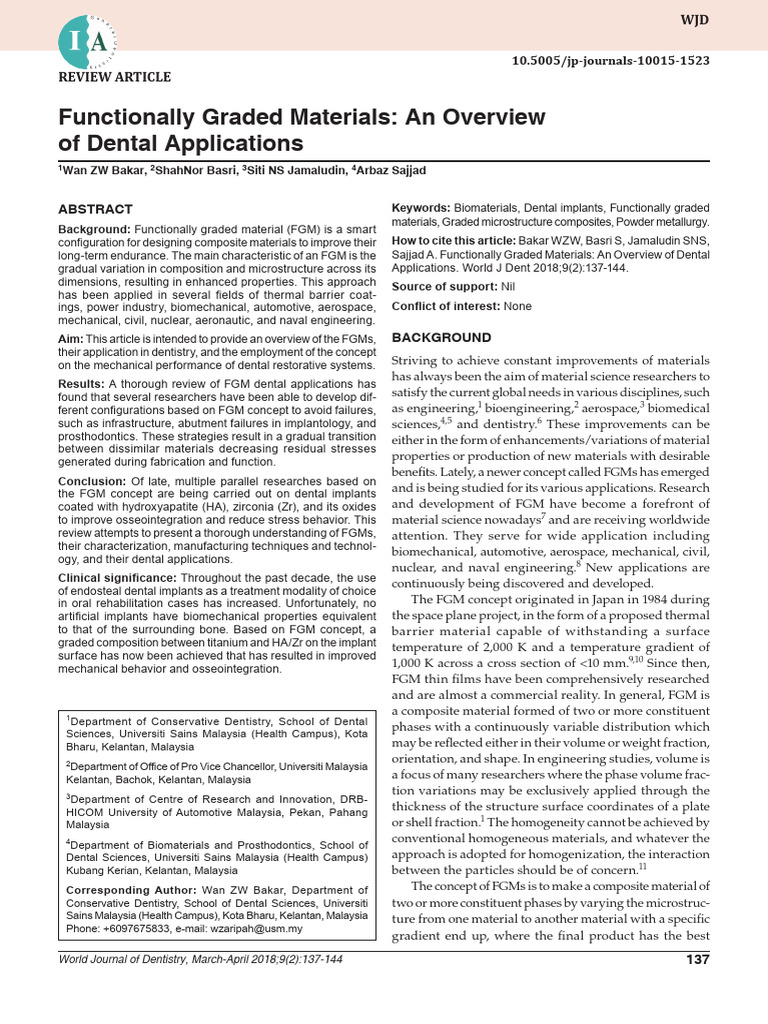 Functionally Graded Materials An Overview of Dental 1ua8p6wnbk | PDF ...