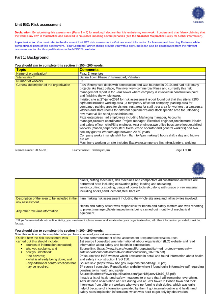 Risk Assessment Report Completed (Shari ) | PDF | Occupational Safety ...