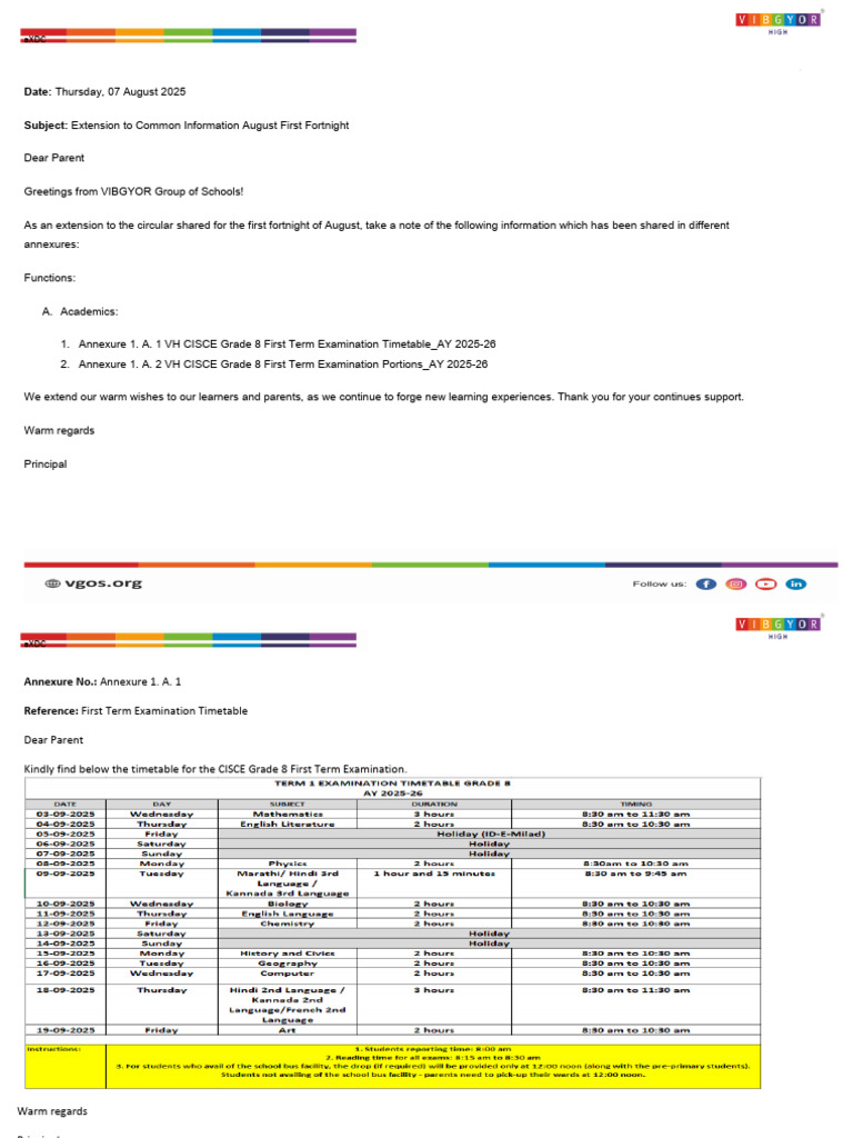 Extension To Common Information August First Fortnight - VH - CISCE ...