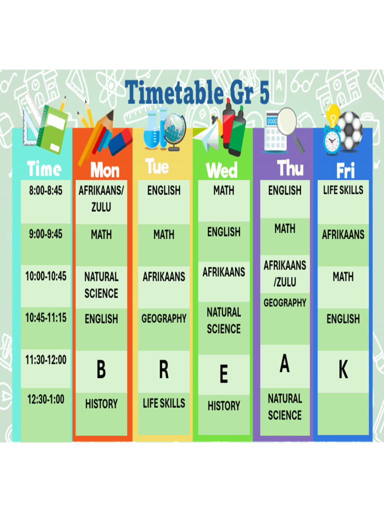Grade 5 Timetable 2025 | PDF