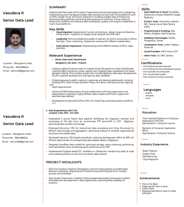 Senior Data Lead with Multi-Cloud Expertise | PDF | Cloud Computing ...