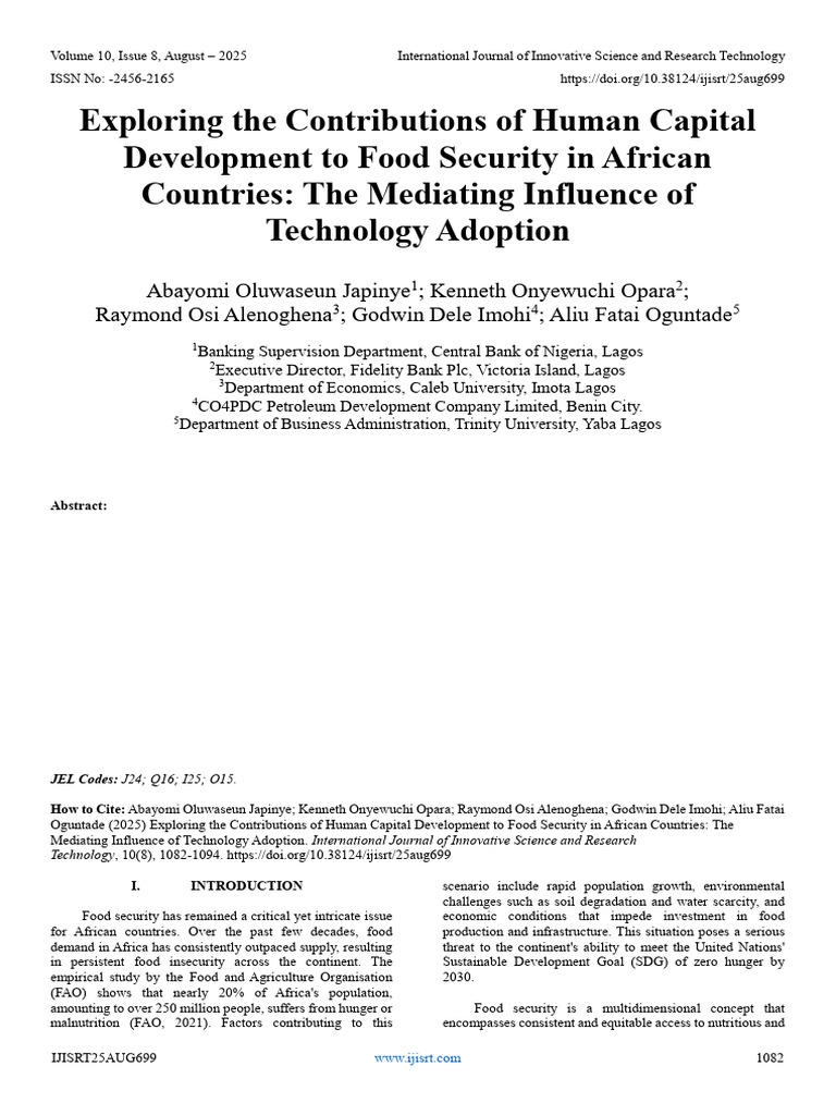 Human Capital and Food Security in Africa | PDF | Food Security ...