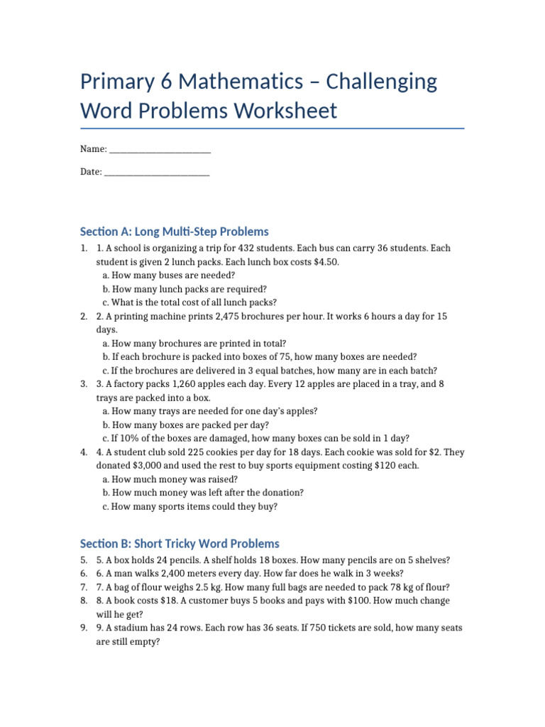 Challenging Primary 6 Math Problems | PDF