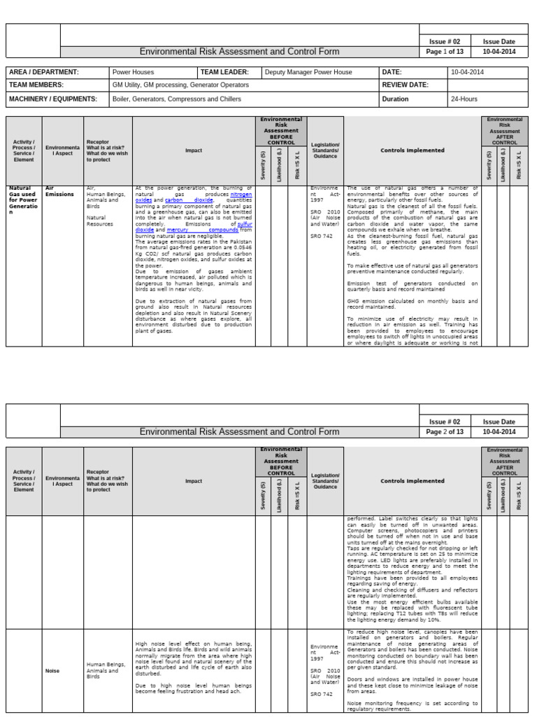 Environmental Risk Assessment for Power Generation | PDF | Natural Gas ...