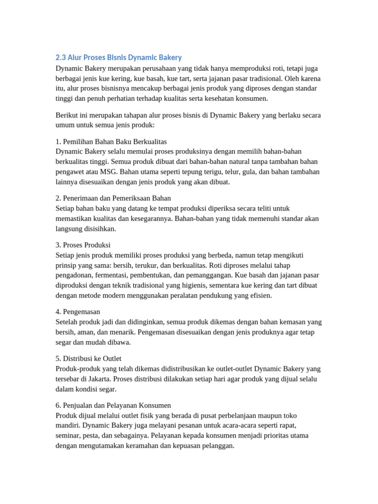 Alur Proses Bisnis Dynamic Bakery | PDF