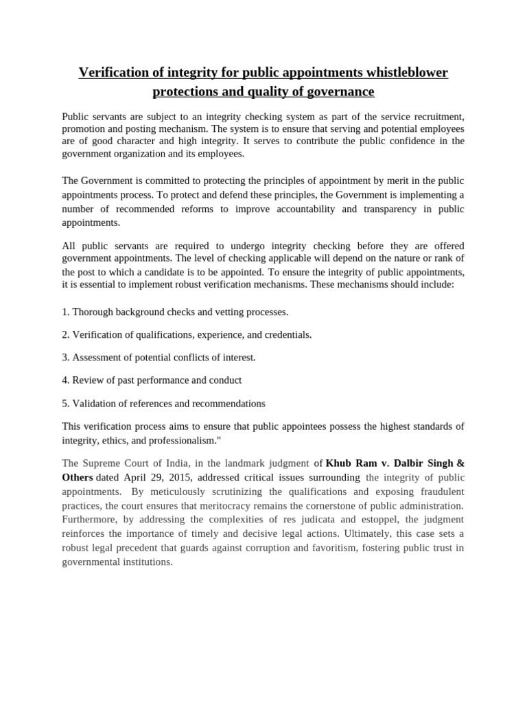 Integrity Checks and Whistleblower Protections | PDF | Governance ...