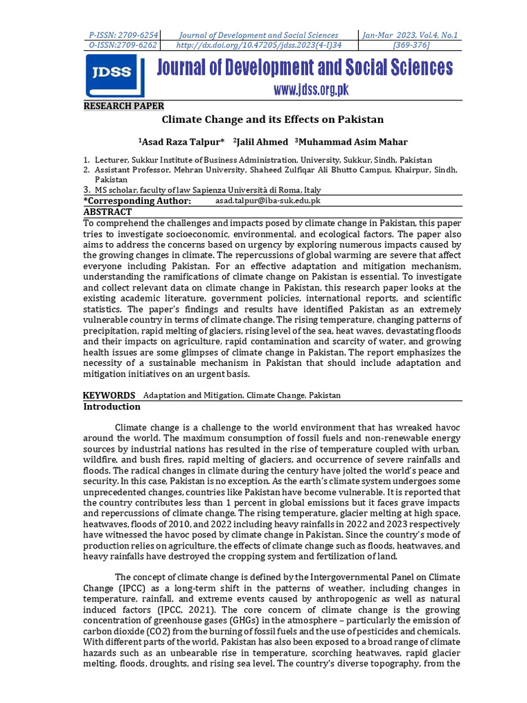 Climate Change Impacts in Pakistan | PDF | Climate Change | Climate ...
