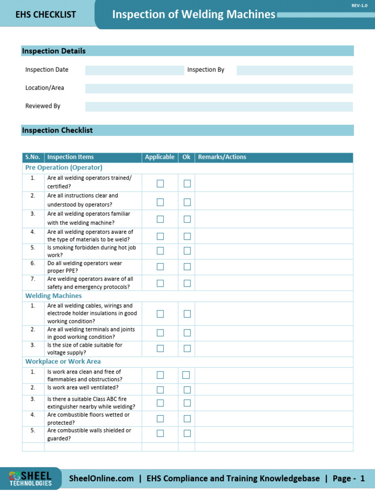 Welding Machine Inspection Checklist | PDF | Welding | Construction