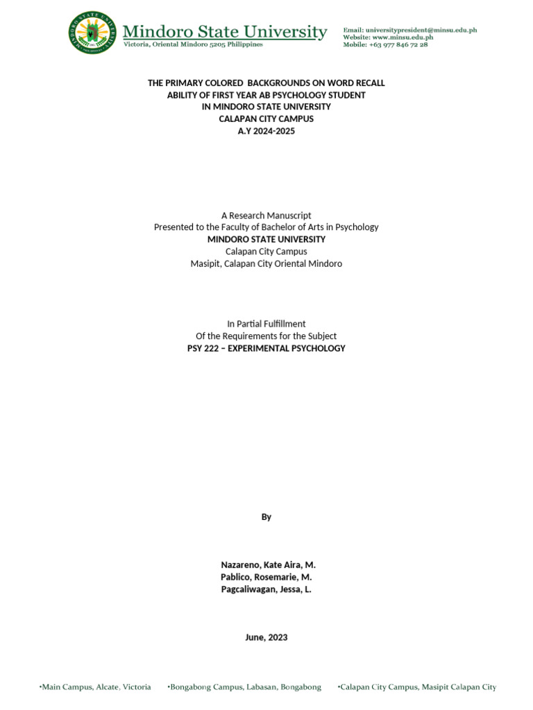 Color Effects on Student Memory Recall | PDF | Recall (Memory) | Memory