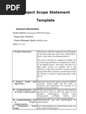 Project Scope Statement Template